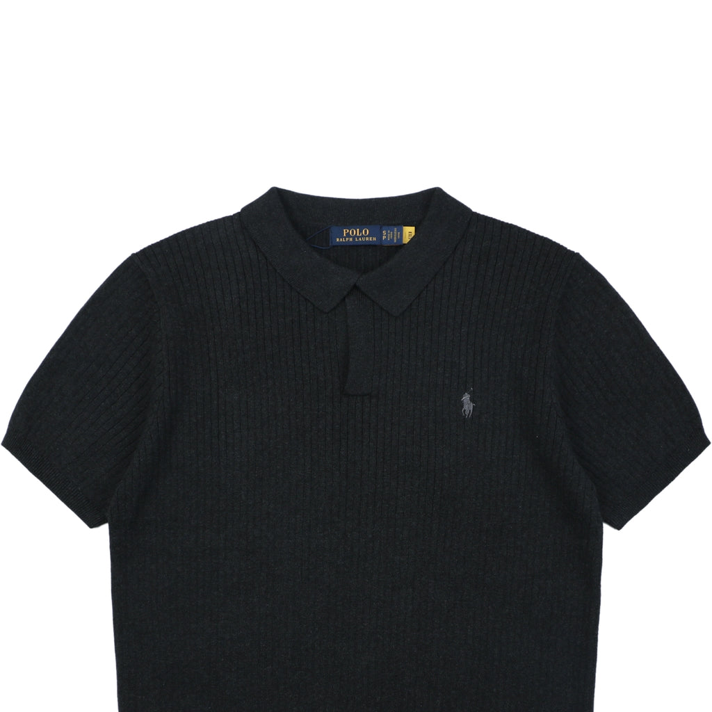 Ralph Lauren Pony Logo Waffle-Knit Short Sleeve Polo – Black