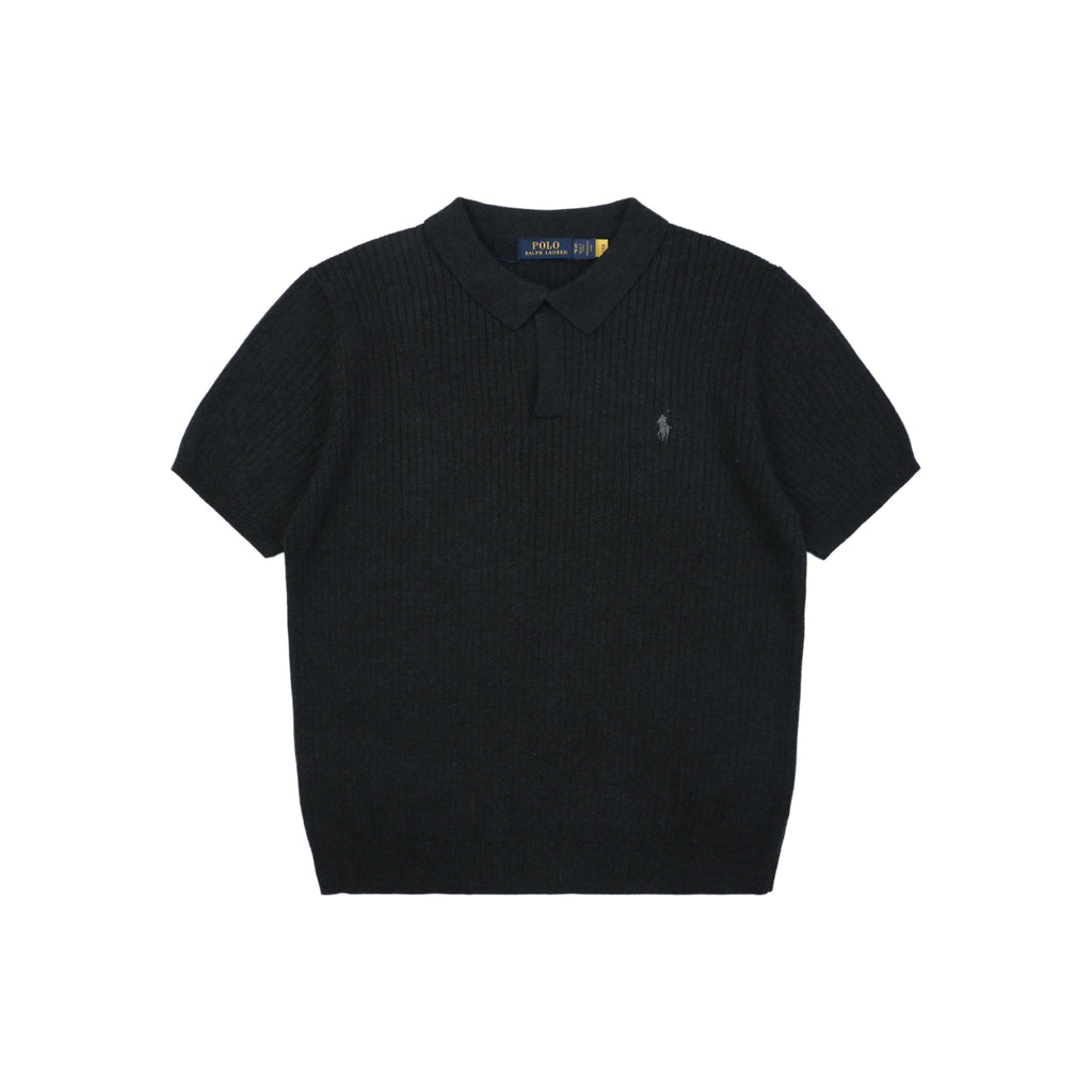 Ralph Lauren Pony Logo Waffle-Knit Short Sleeve Polo – Black