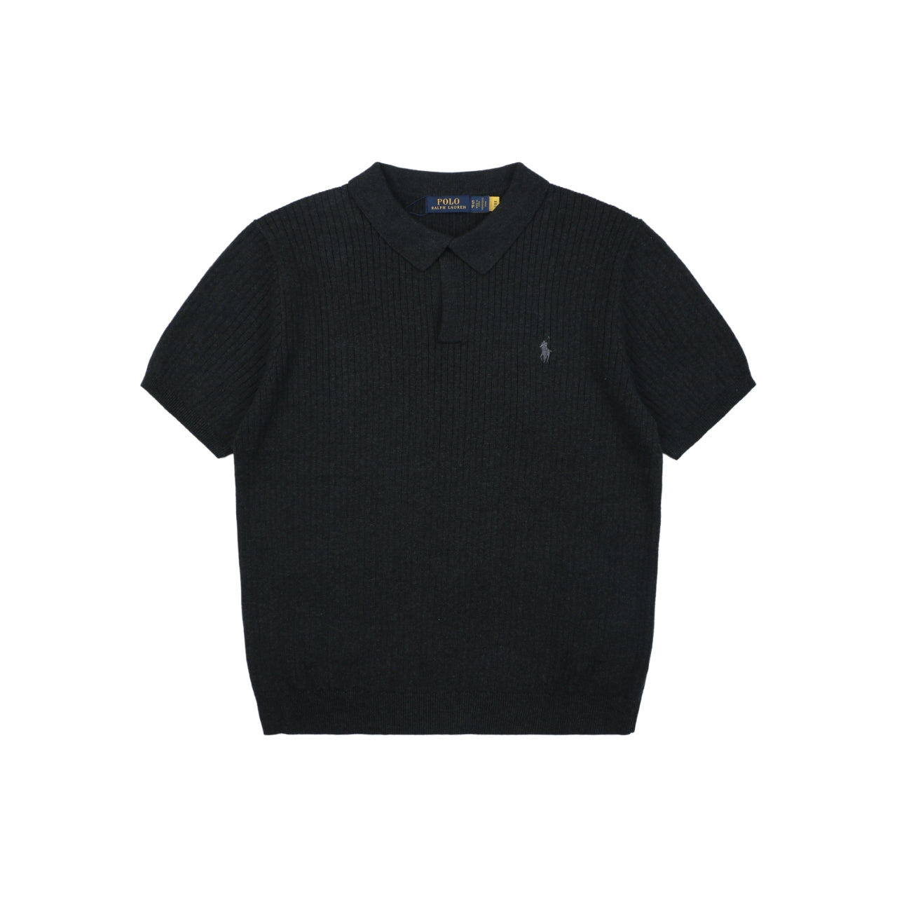 Ralph Lauren Pony Logo Waffle-Knit Short Sleeve Polo – Black