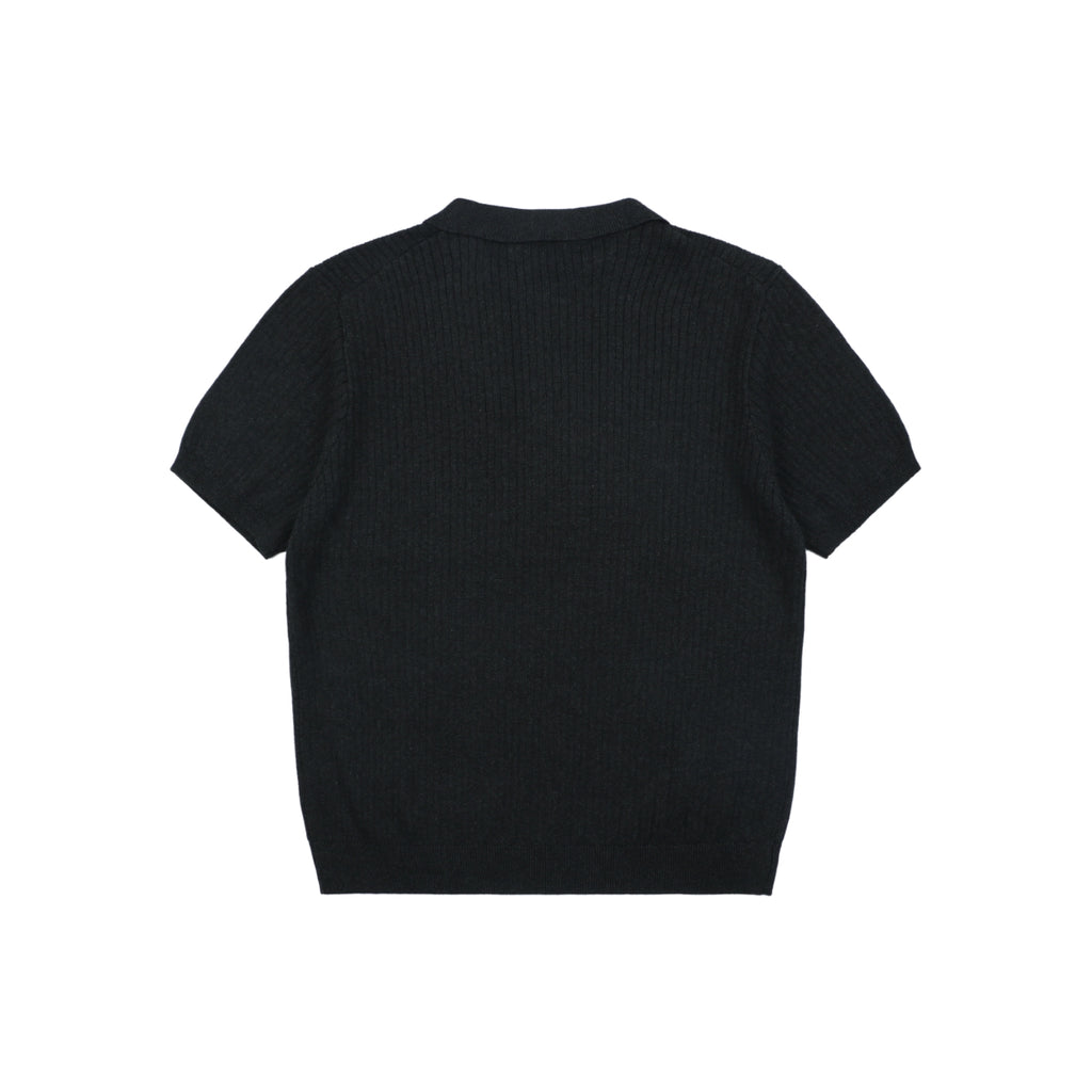 Ralph Lauren Pony Logo Waffle-Knit Short Sleeve Polo – Black