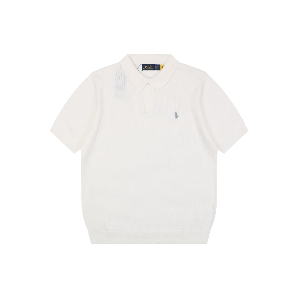 Ralph Lauren Pony Logo Waffle-Knit Short Sleeve Polo – White