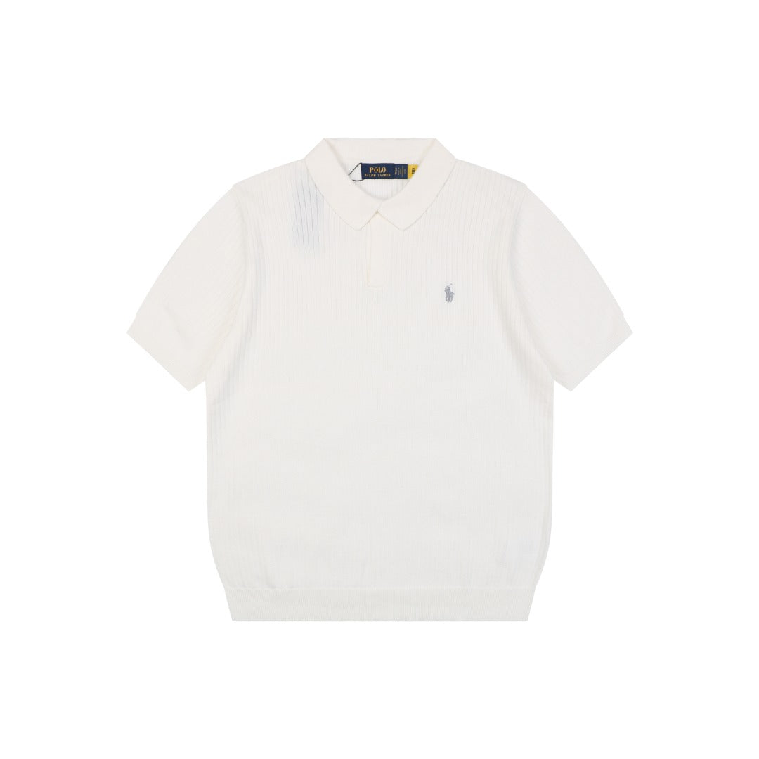 Ralph Lauren Pony Logo Waffle-Knit Short Sleeve Polo – White