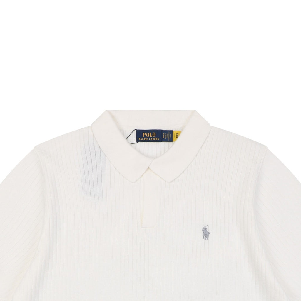 Ralph Lauren Pony Logo Waffle-Knit Short Sleeve Polo – White