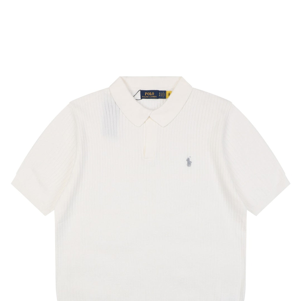 Ralph Lauren Pony Logo Waffle-Knit Short Sleeve Polo – White