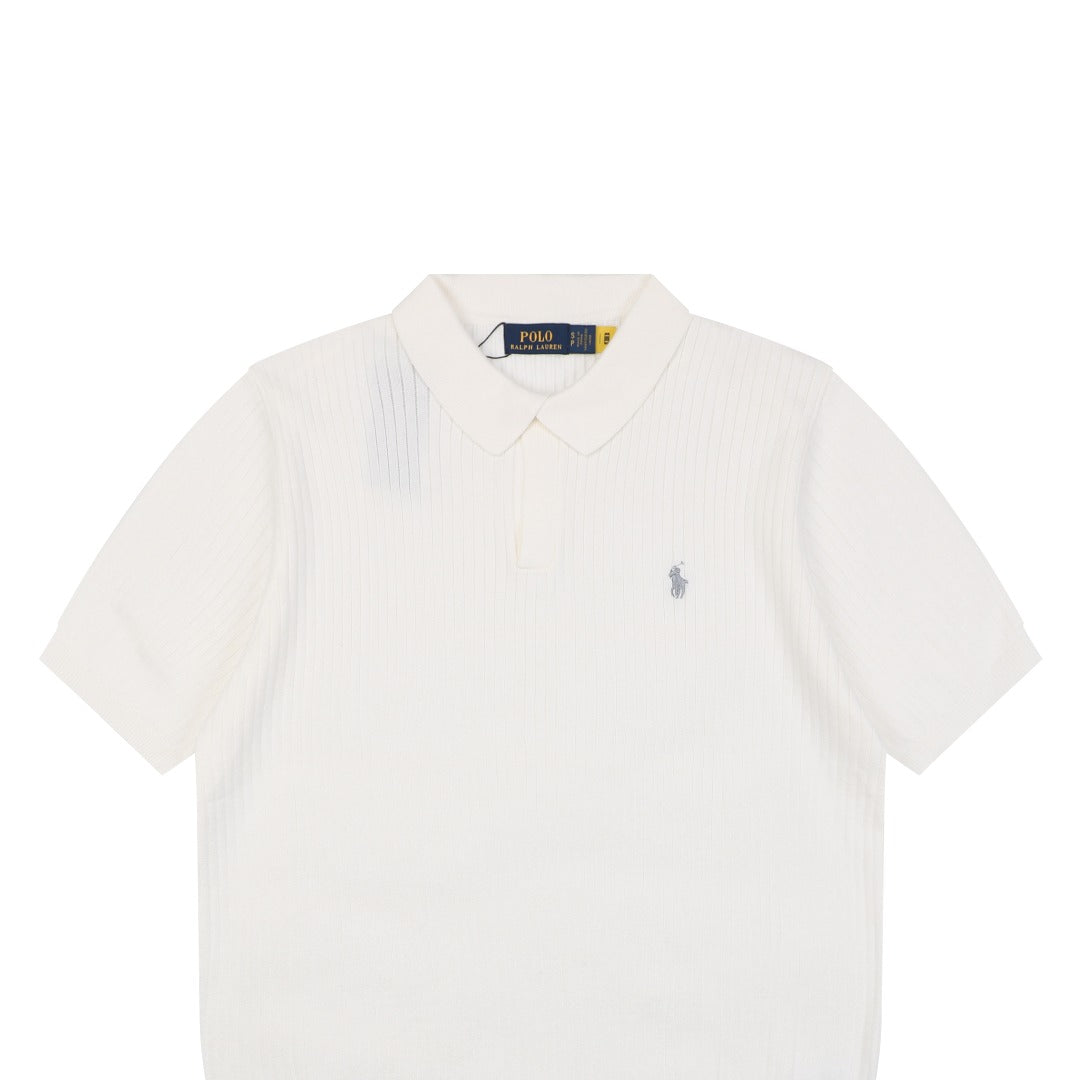 Ralph Lauren Pony Logo Waffle-Knit Short Sleeve Polo – White