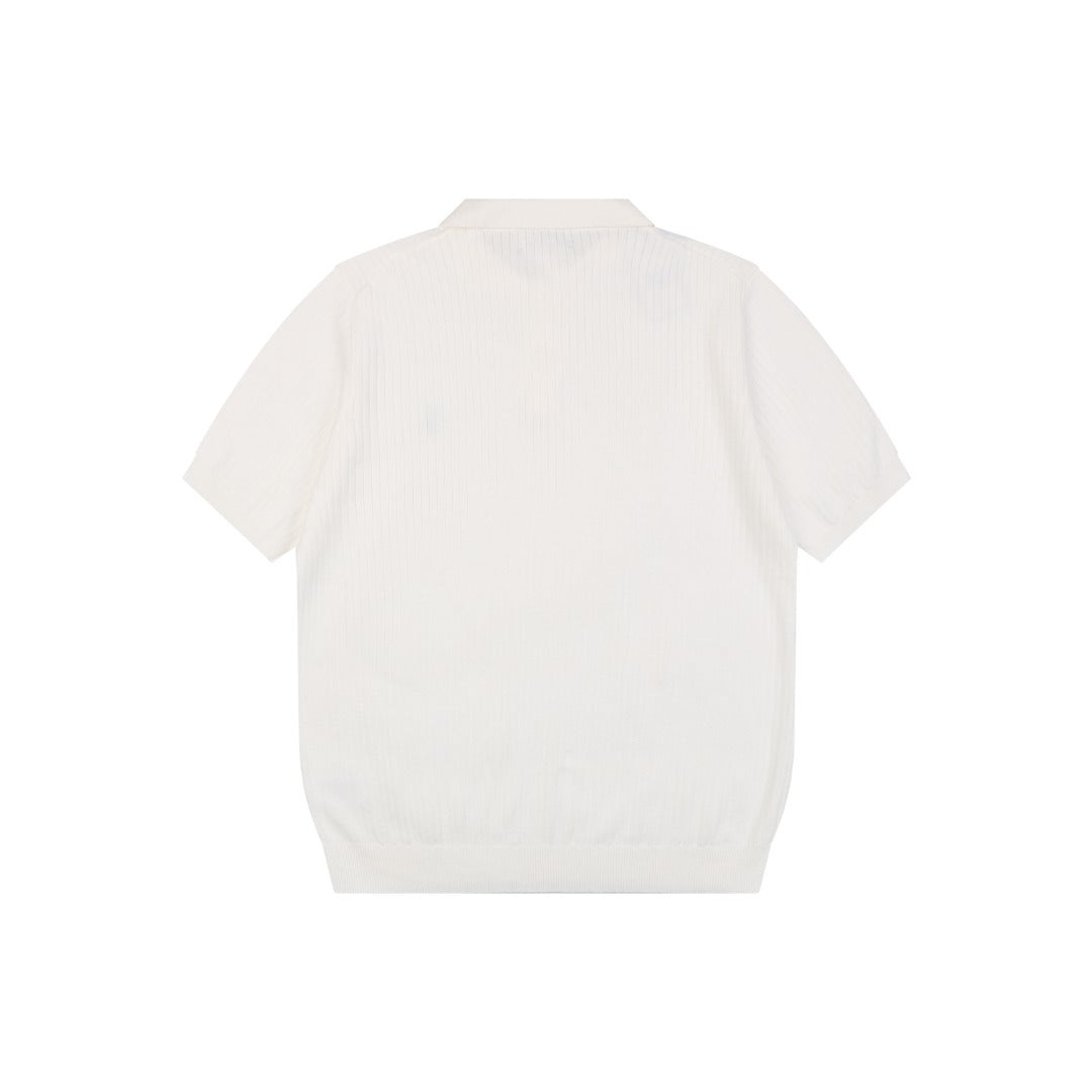 Ralph Lauren Pony Logo Waffle-Knit Short Sleeve Polo – White