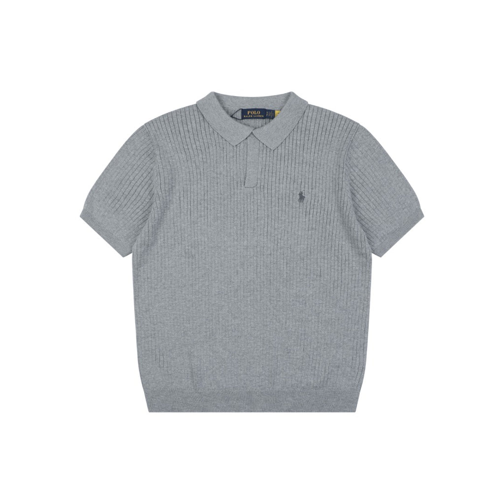 Ralph Lauren Pony Logo Waffle-Knit Short Sleeve Polo – Grey