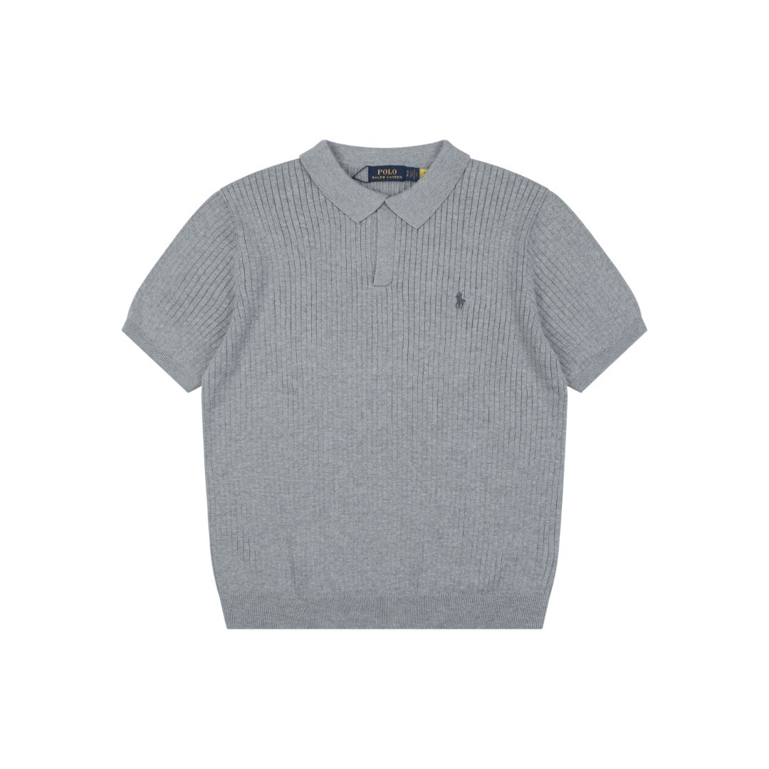 Ralph Lauren Pony Logo Waffle-Knit Short Sleeve Polo – Grey