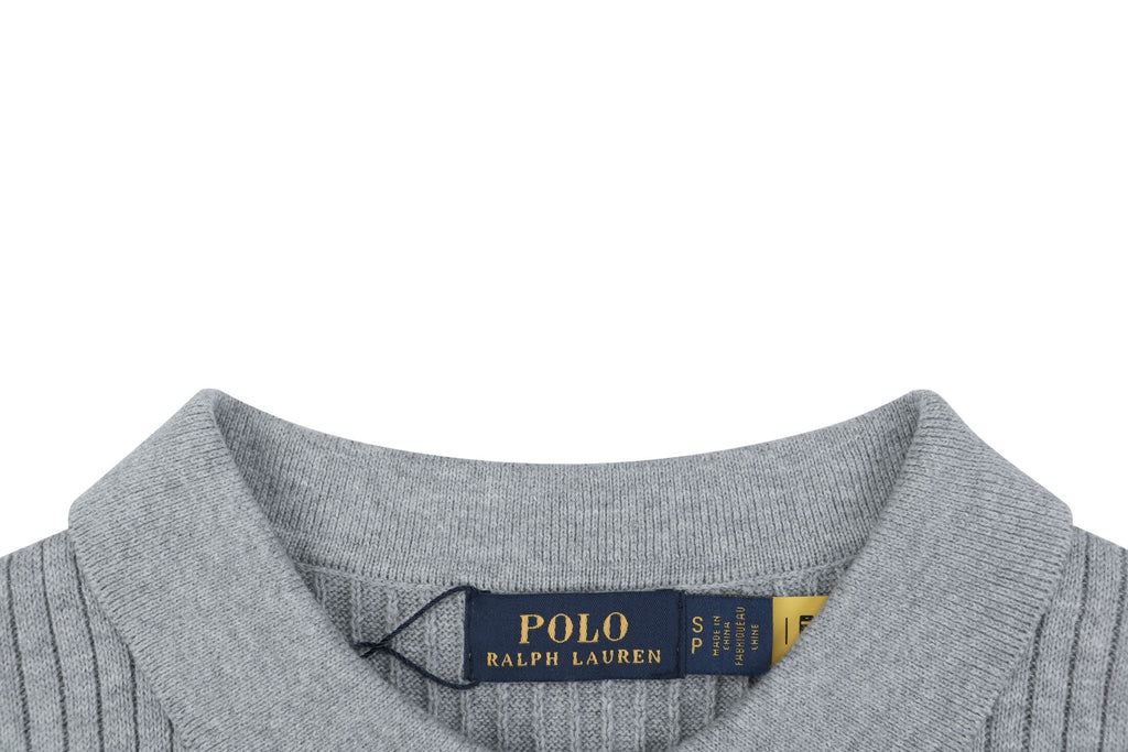 Ralph Lauren Pony Logo Waffle-Knit Short Sleeve Polo – Grey