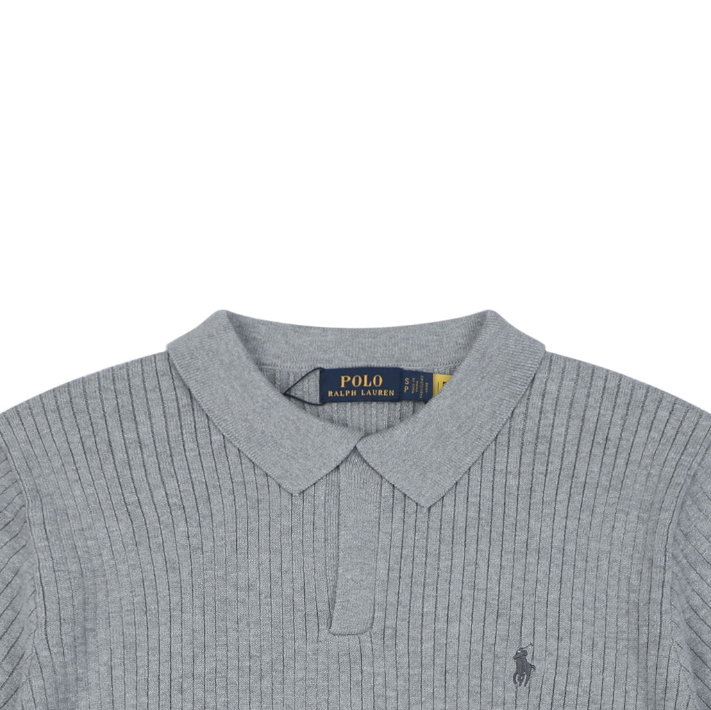Ralph Lauren Pony Logo Waffle-Knit Short Sleeve Polo – Grey
