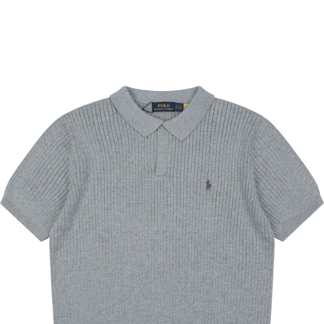Ralph Lauren Pony Logo Waffle-Knit Short Sleeve Polo – Grey