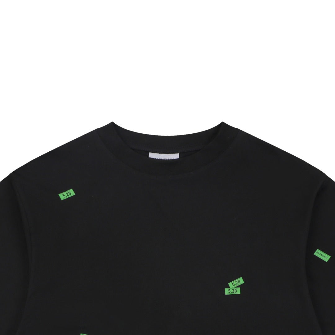 Balenciaga 520 Label Sticker Print Short Sleeve Tee – Black