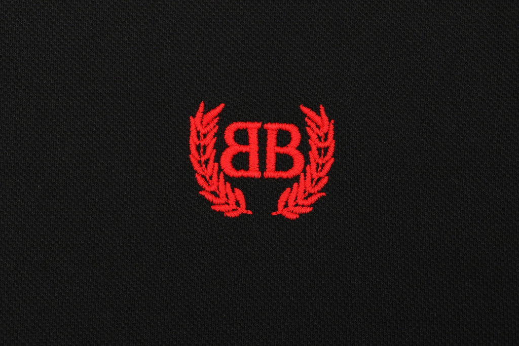 Balenciaga Red Wheat Ear Double-B Embroidered Polo Shirt – Black