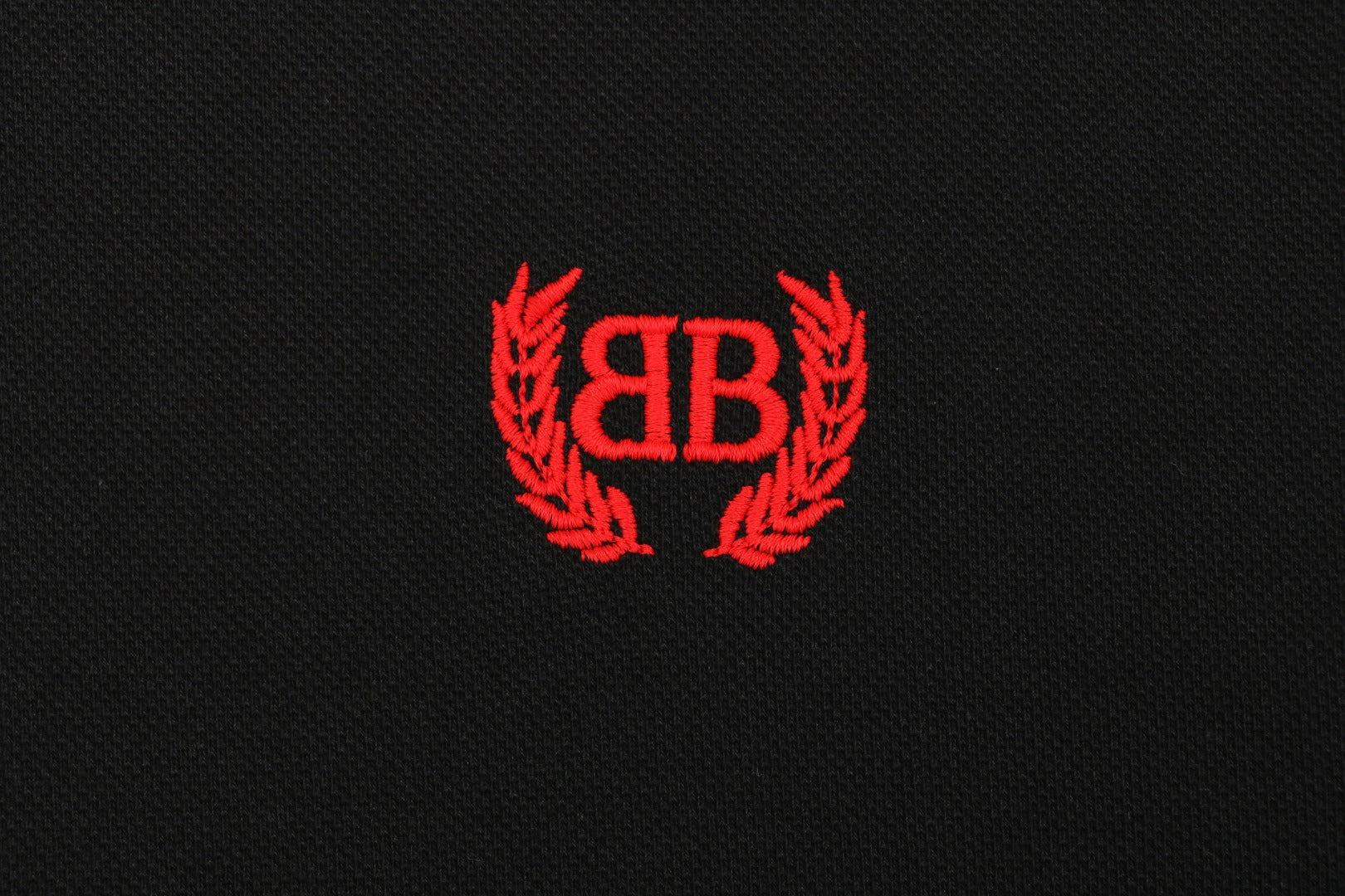 Balenciaga Red Wheat Ear Double-B Embroidered Polo Shirt – Black