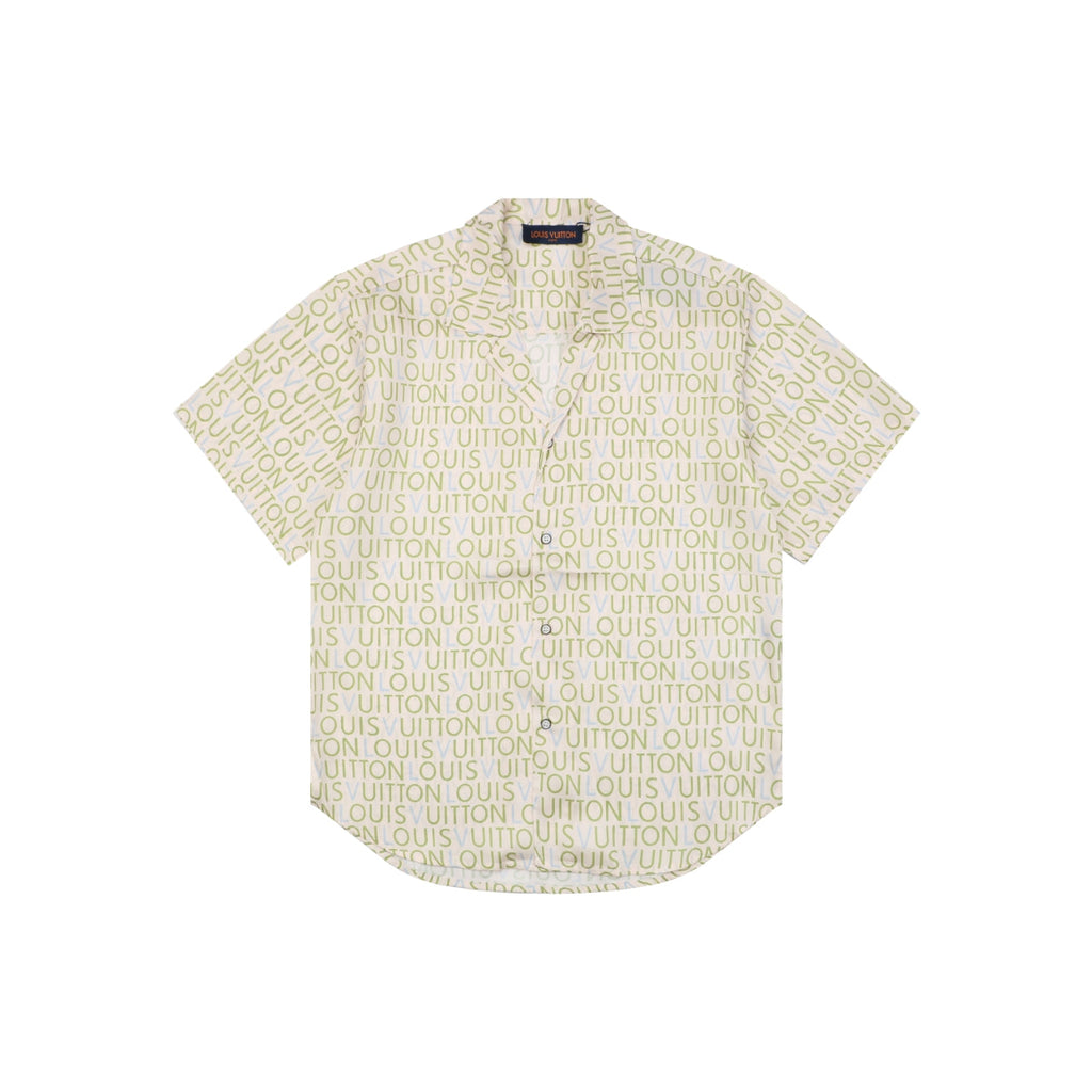 Louis Vuitton All-Over Monogram Letter Print Short Sleeve Camp Shirt — Cream / Green / Blue