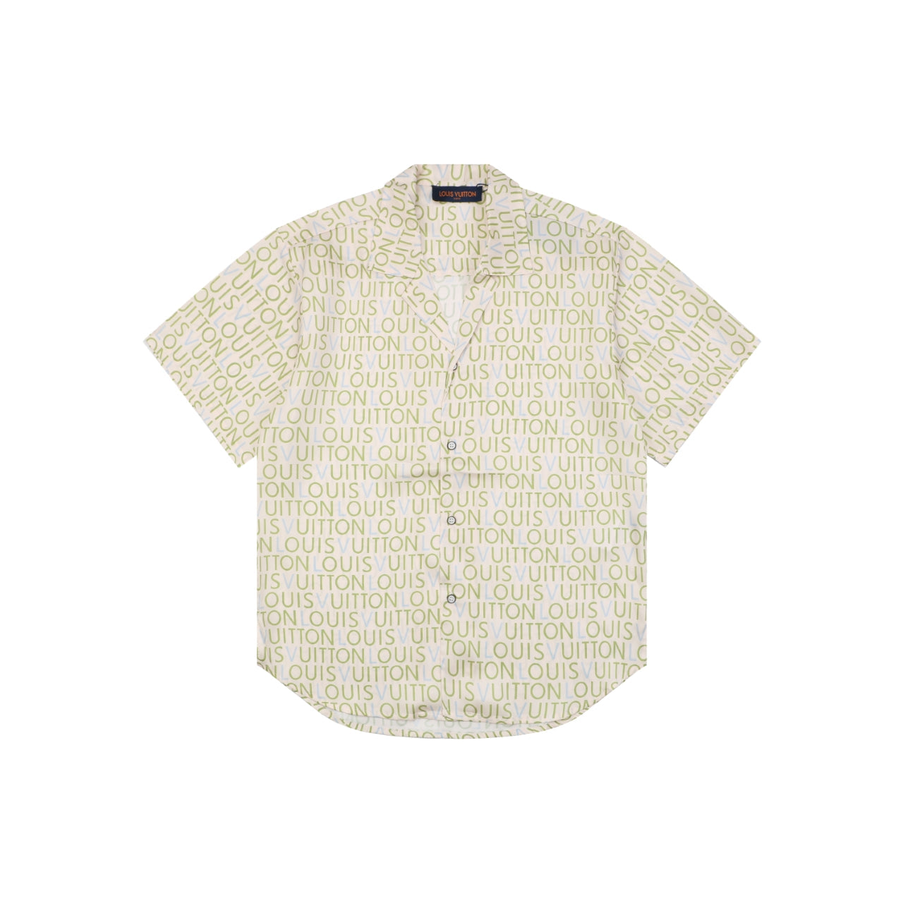 Louis Vuitton All-Over Monogram Letter Print Short Sleeve Camp Shirt — Cream / Green / Blue