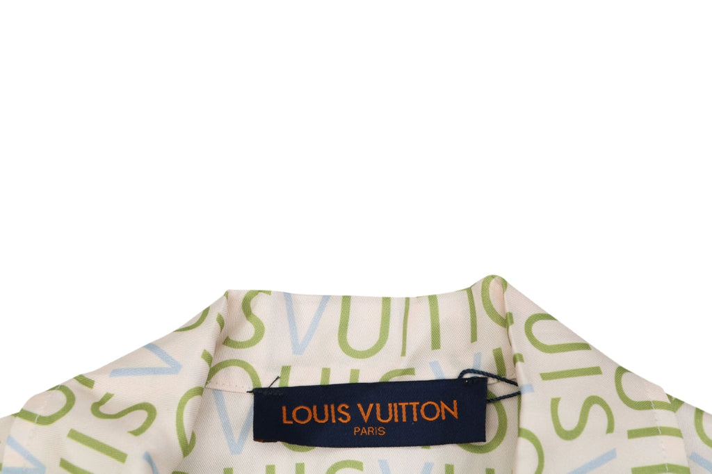 Louis Vuitton All-Over Monogram Letter Print Short Sleeve Camp Shirt — Cream / Green / Blue