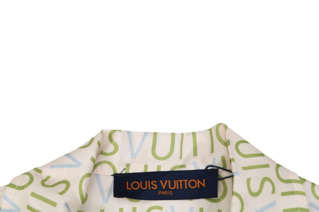 Louis Vuitton All-Over Monogram Letter Print Short Sleeve Camp Shirt — Cream / Green / Blue