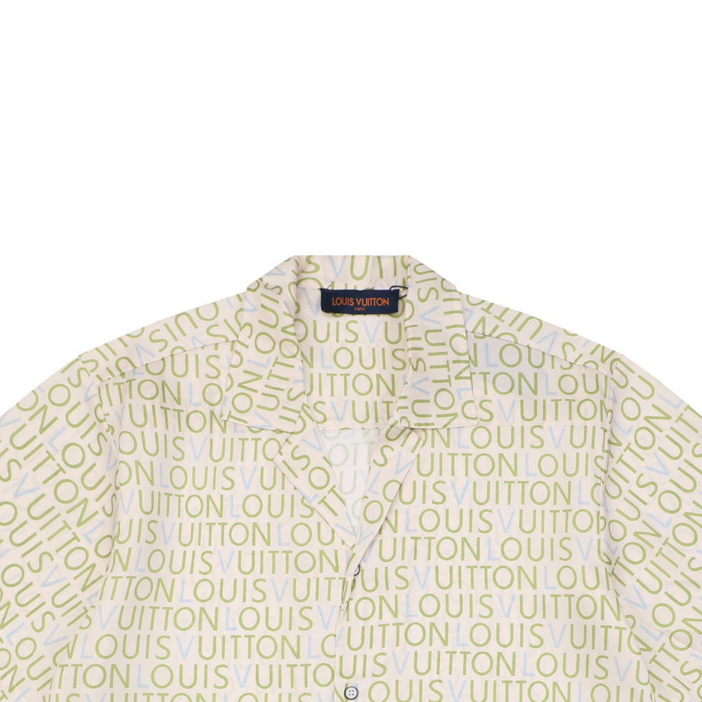 Louis Vuitton All-Over Monogram Letter Print Short Sleeve Camp Shirt — Cream / Green / Blue