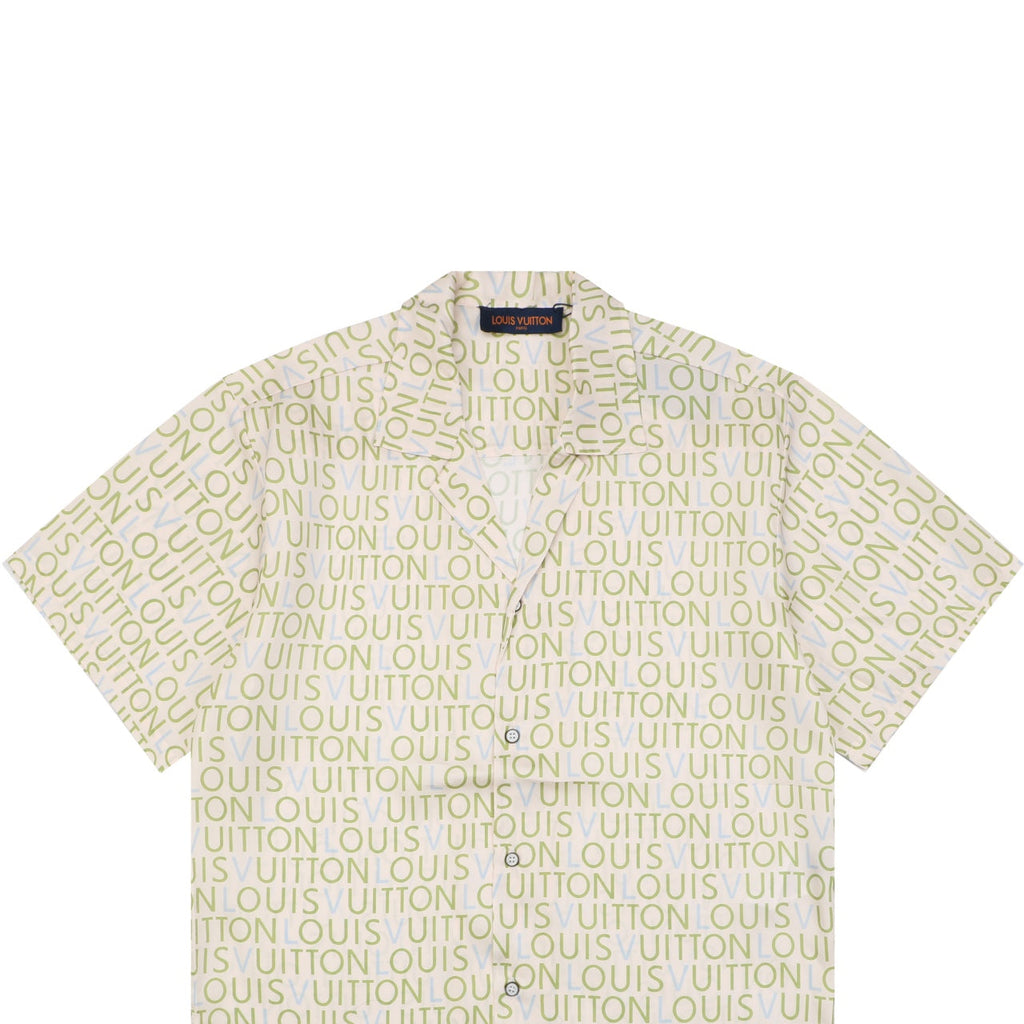 Louis Vuitton All-Over Monogram Letter Print Short Sleeve Camp Shirt — Cream / Green / Blue