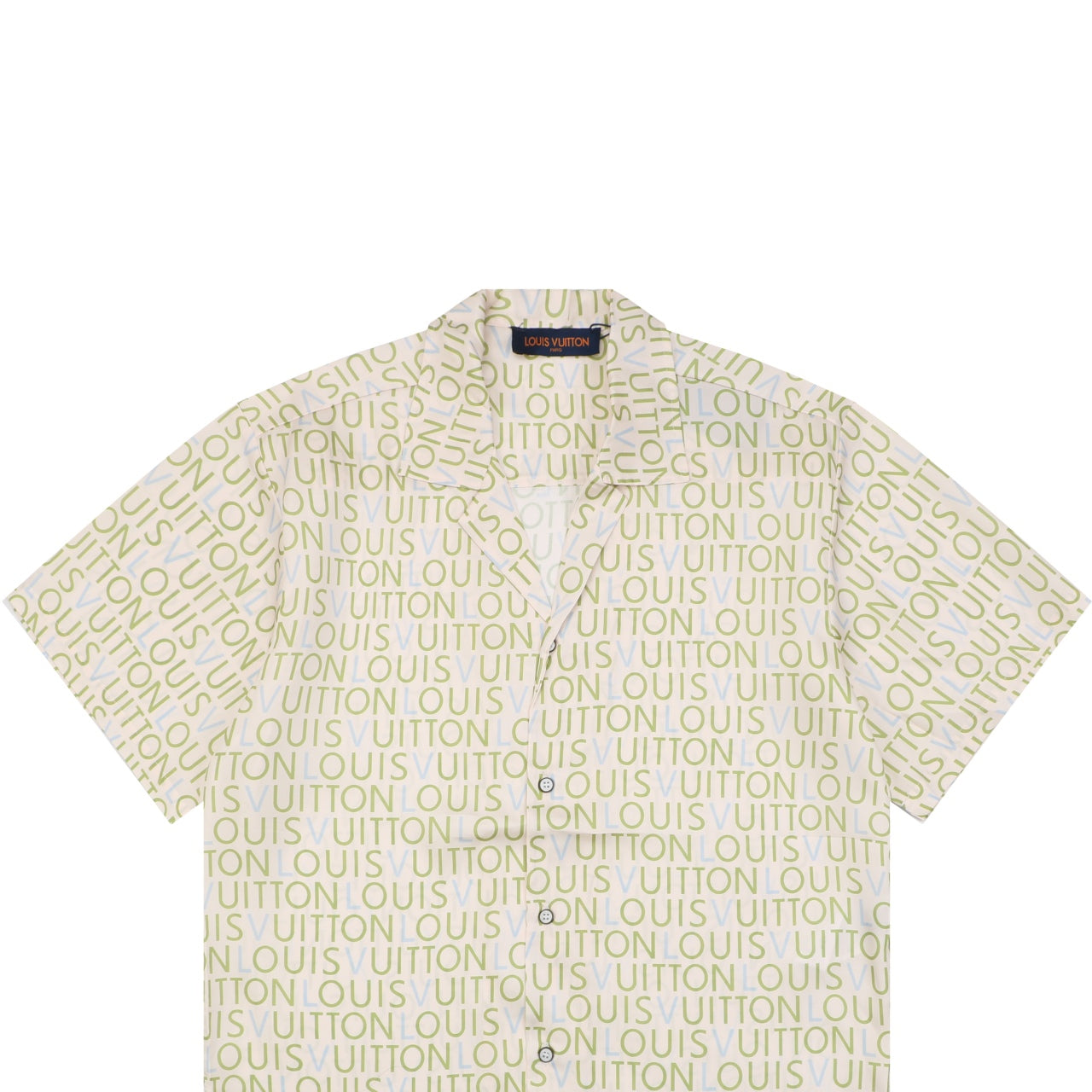 Louis Vuitton All-Over Monogram Letter Print Short Sleeve Camp Shirt — Cream / Green / Blue