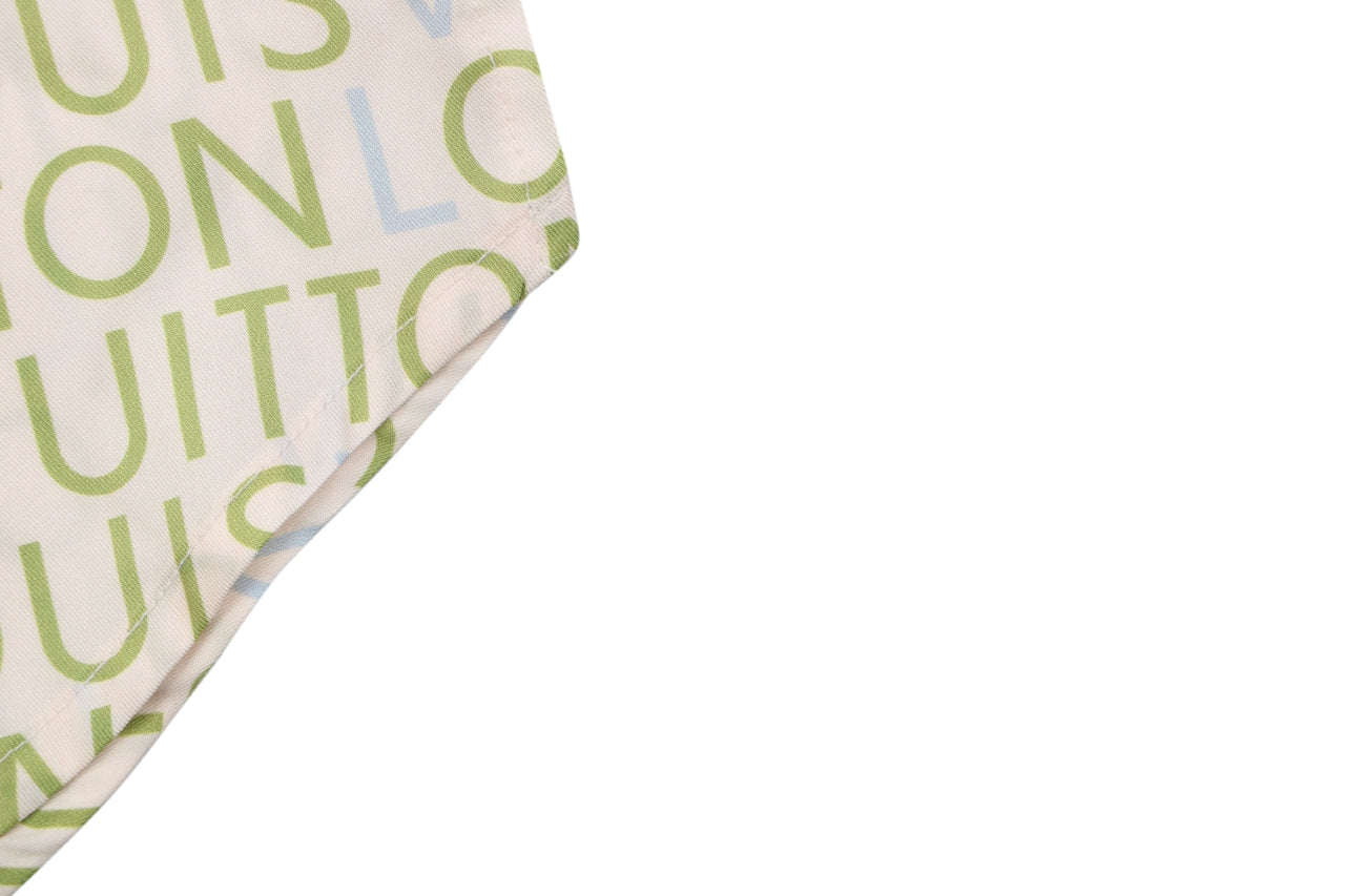 Louis Vuitton All-Over Monogram Letter Print Short Sleeve Camp Shirt — Cream / Green / Blue