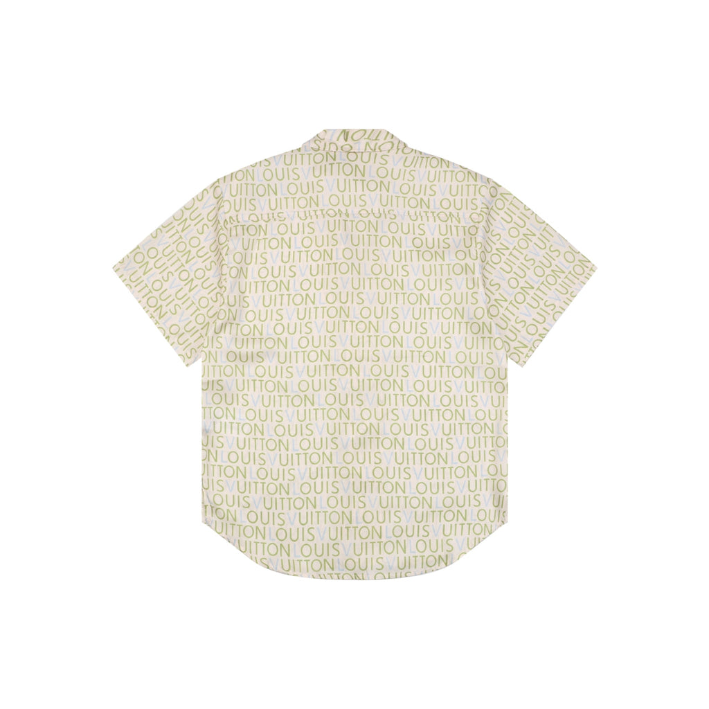 Louis Vuitton All-Over Monogram Letter Print Short Sleeve Camp Shirt — Cream / Green / Blue
