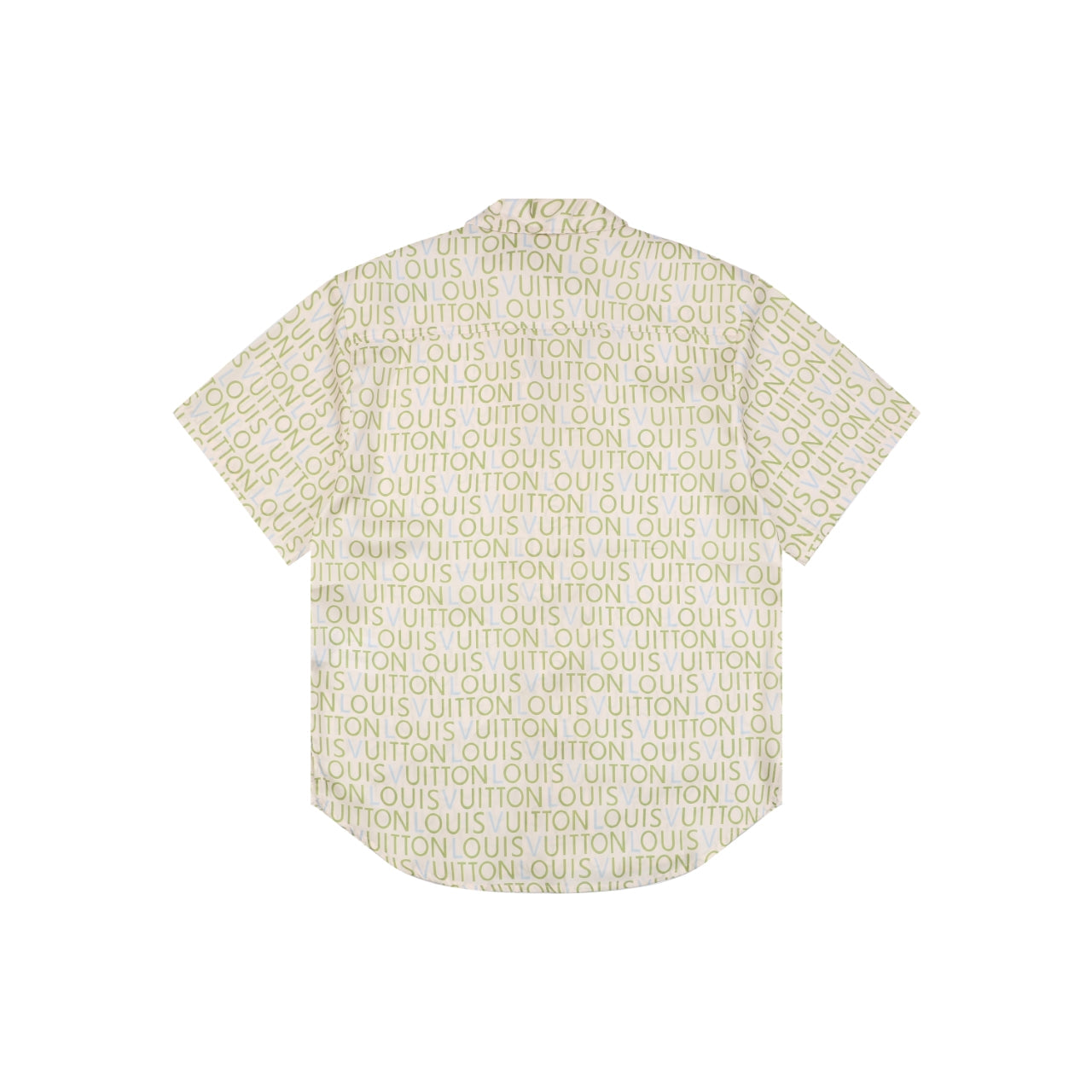 Louis Vuitton All-Over Monogram Letter Print Short Sleeve Camp Shirt — Cream / Green / Blue