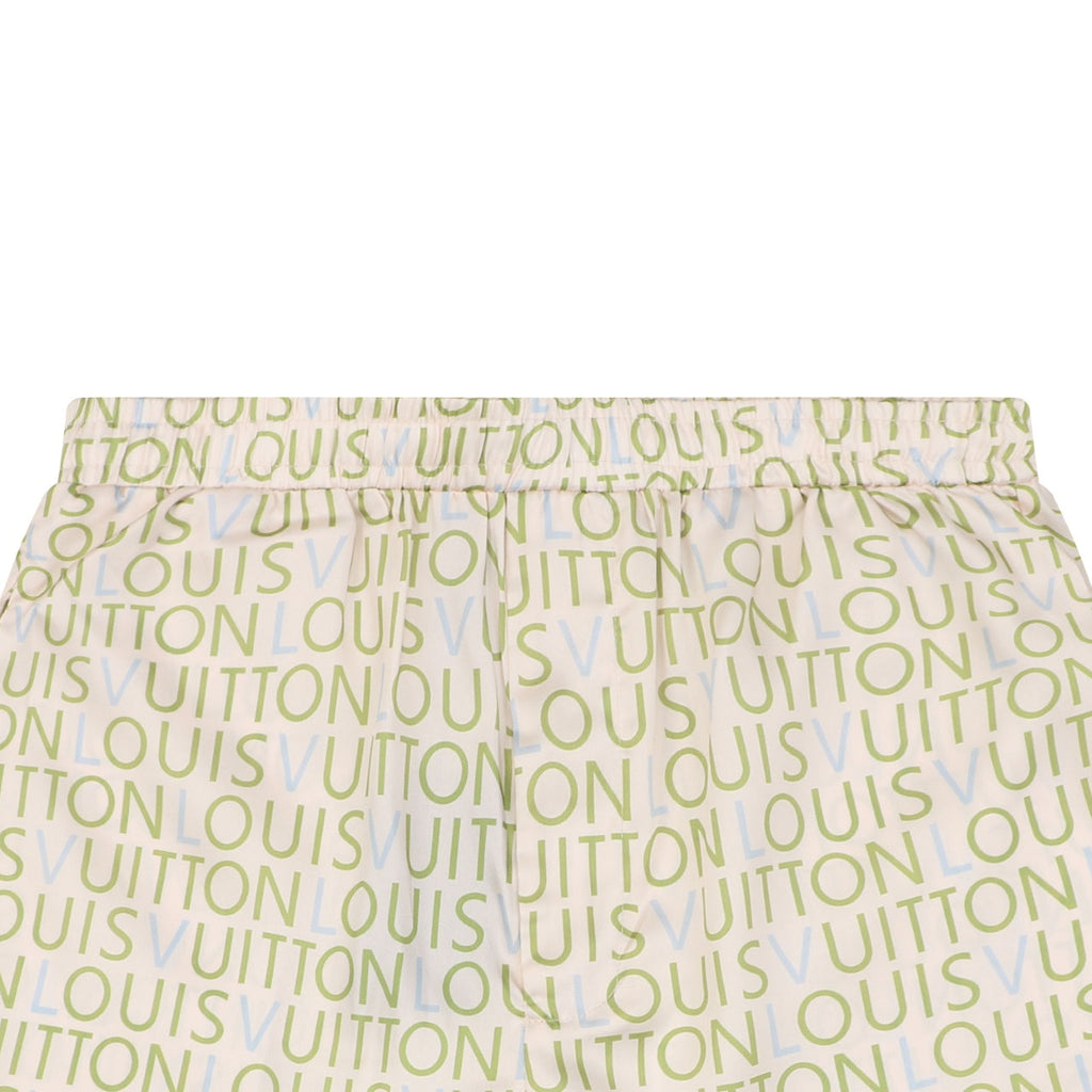 Louis Vuitton All-Over Monogram Letter Print Shorts — Cream / Green / Blue