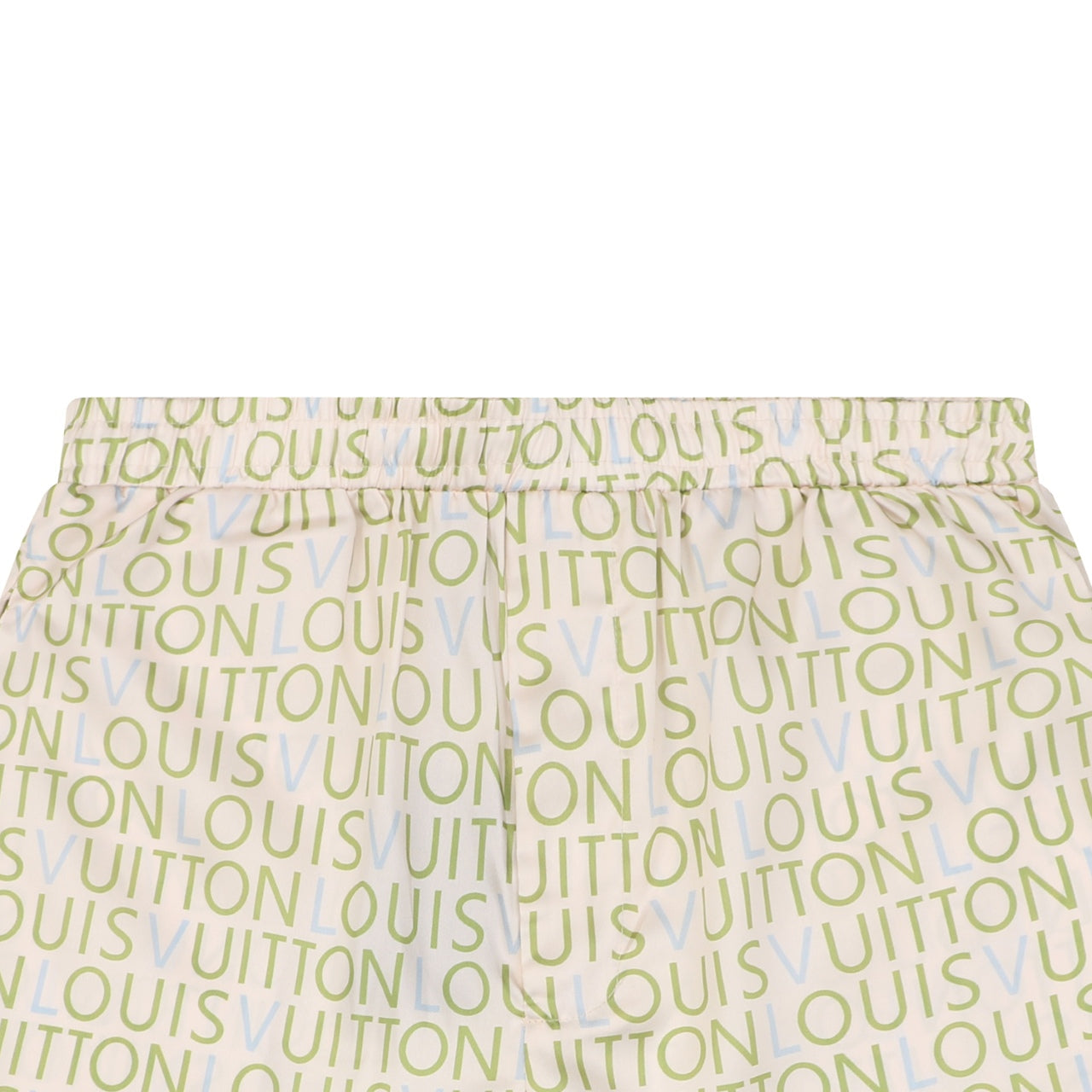 Louis Vuitton All-Over Monogram Letter Print Shorts — Cream / Green / Blue