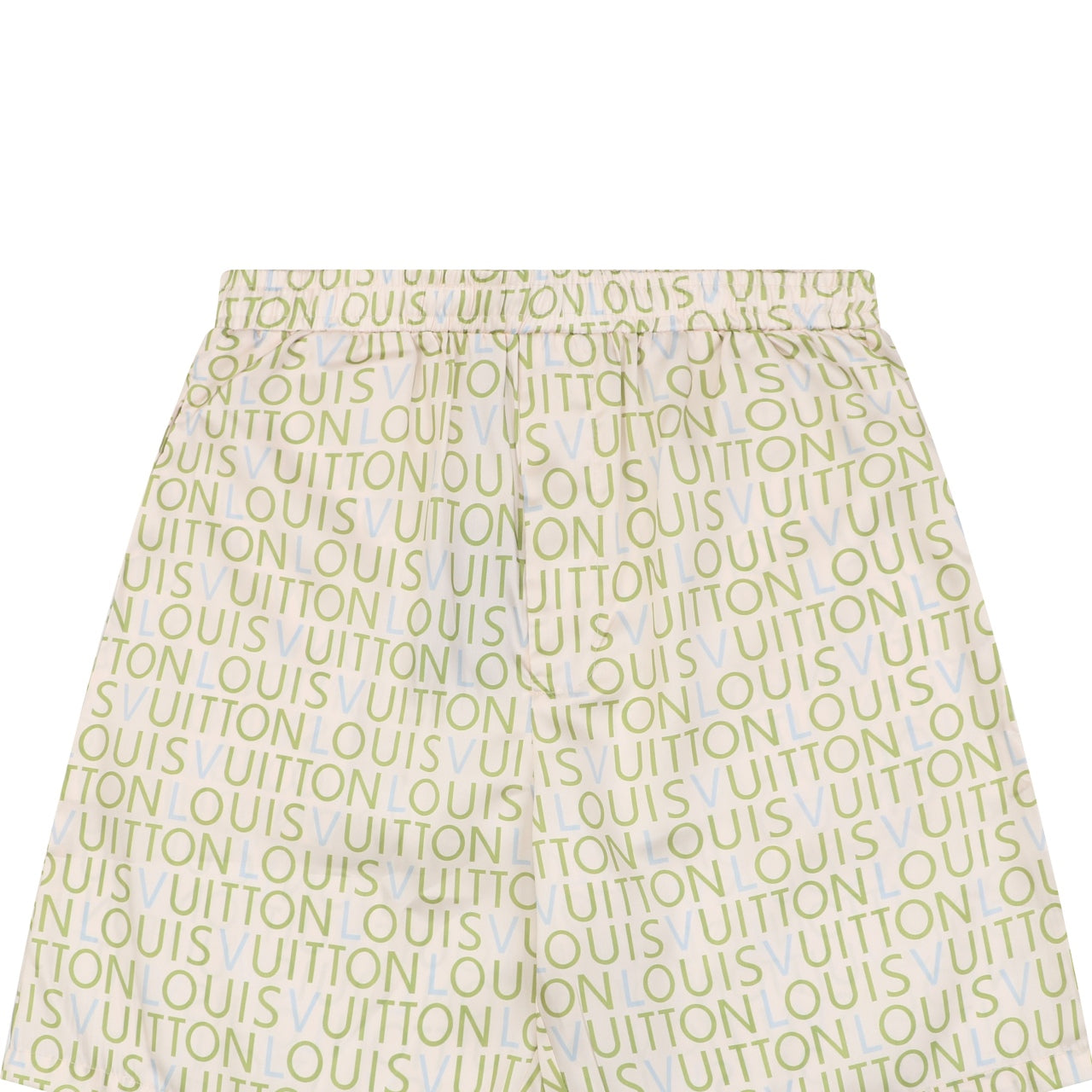 Louis Vuitton All-Over Monogram Letter Print Shorts — Cream / Green / Blue