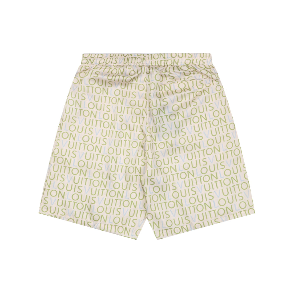 Louis Vuitton All-Over Monogram Letter Print Shorts — Cream / Green / Blue