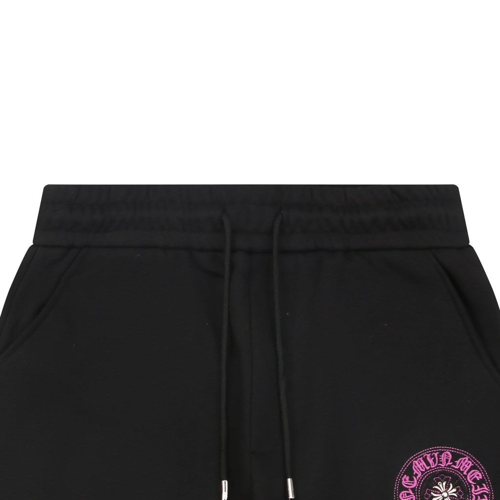 Chrome Hearts Pink Sanskrit Cross Embroidered Shorts — Black