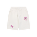 Chrome Hearts Pink Purple Sanskrit Cross Embroidered Shorts — Cream