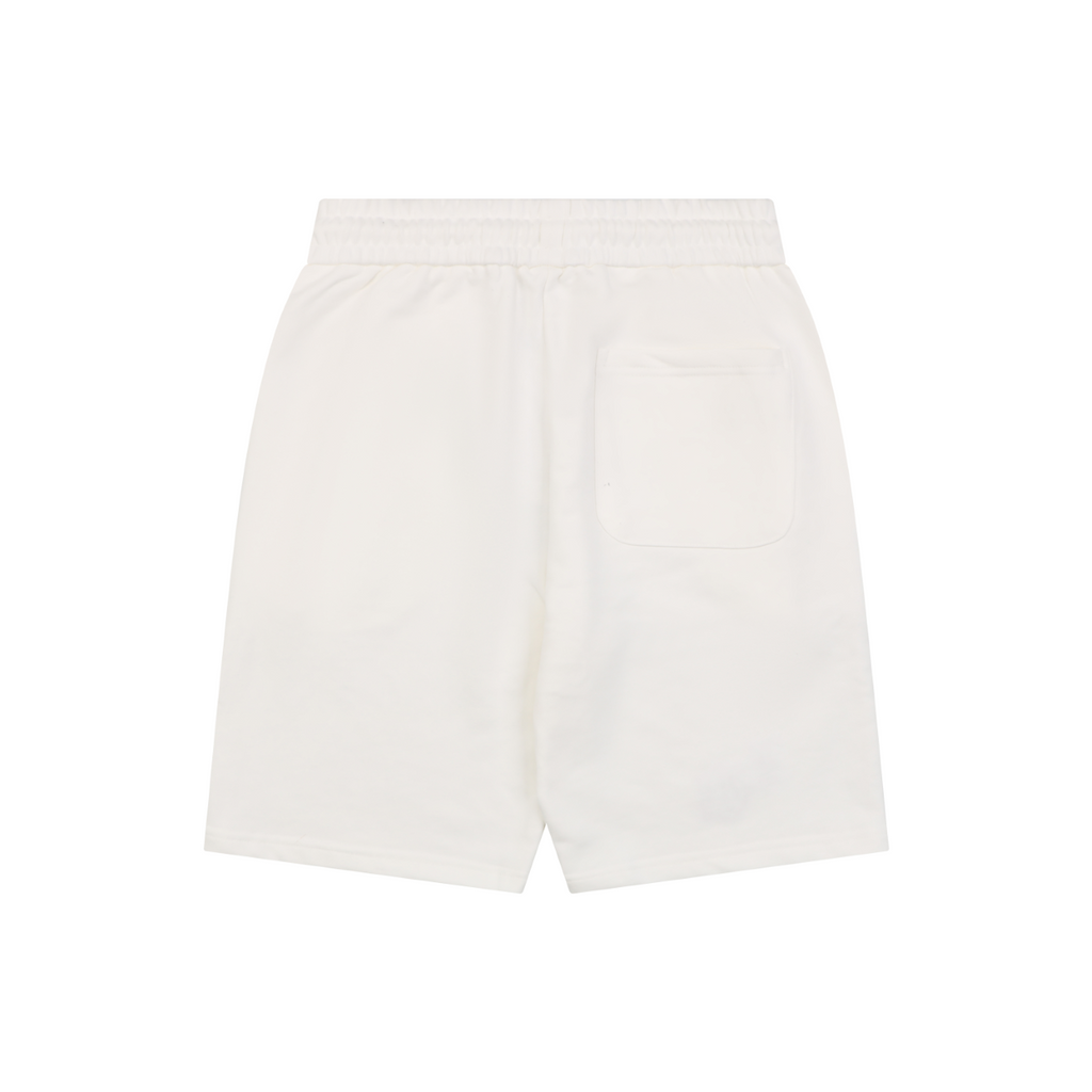 Chrome Hearts Pink Purple Sanskrit Cross Embroidered Shorts — Cream