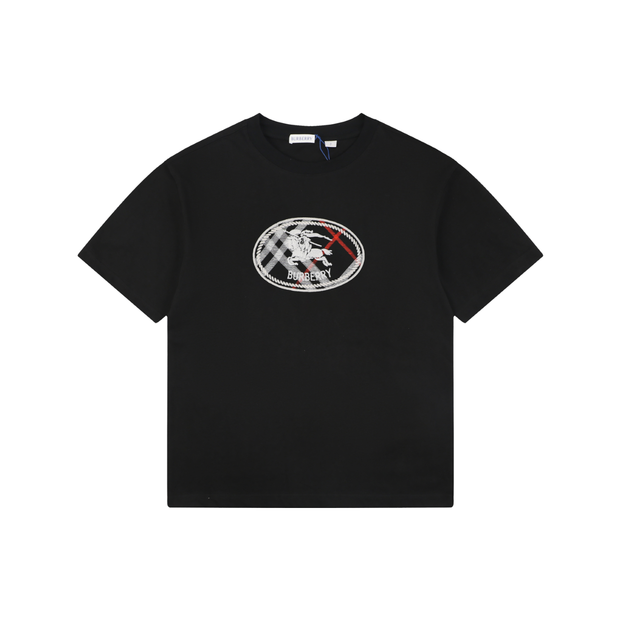 Burberry Oval Check Equestrian Knight Embroidered Short Sleeve Tee – Black