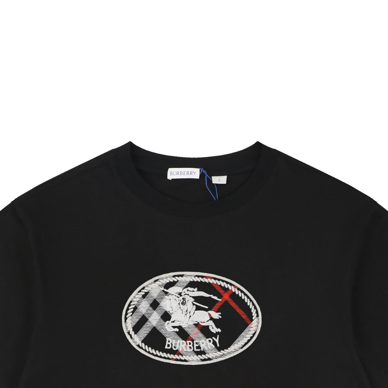Burberry Oval Check Equestrian Knight Embroidered Short Sleeve Tee – Black