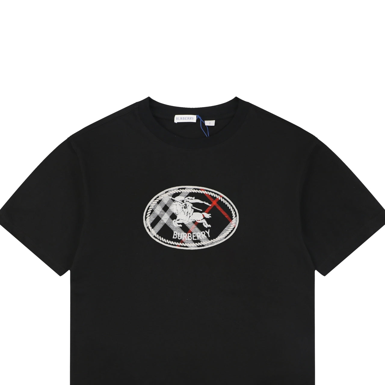 Burberry Oval Check Equestrian Knight Embroidered Short Sleeve Tee – Black