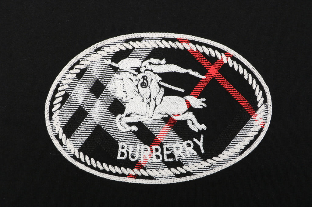 Burberry Oval Check Equestrian Knight Embroidered Short Sleeve Tee – Black