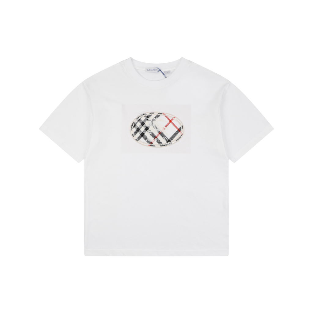 Burberry Oval Check Equestrian Knight Embroidered Short Sleeve Tee – White