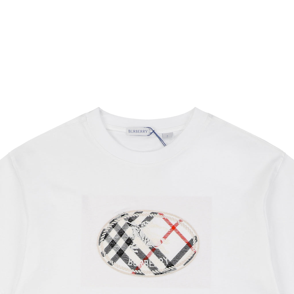 Burberry Oval Check Equestrian Knight Embroidered Short Sleeve Tee – White