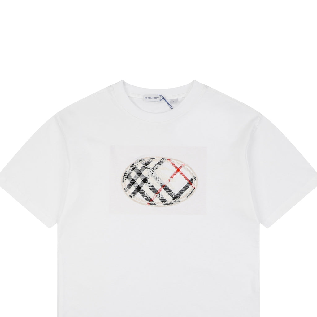Burberry Oval Check Equestrian Knight Embroidered Short Sleeve Tee – White
