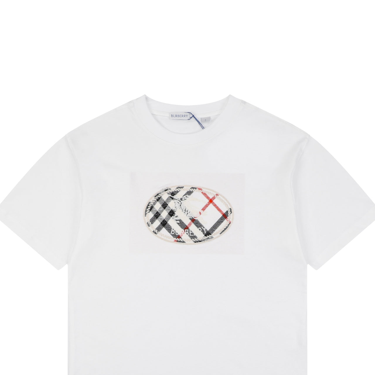 Burberry Oval Check Equestrian Knight Embroidered Short Sleeve Tee – White