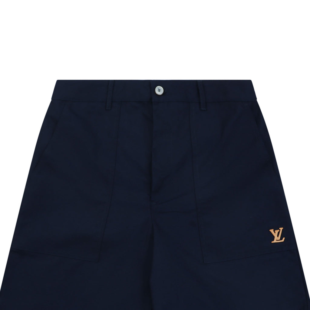 Louis Vuitton LV Monogram Leather Appliqué Shorts — Navy