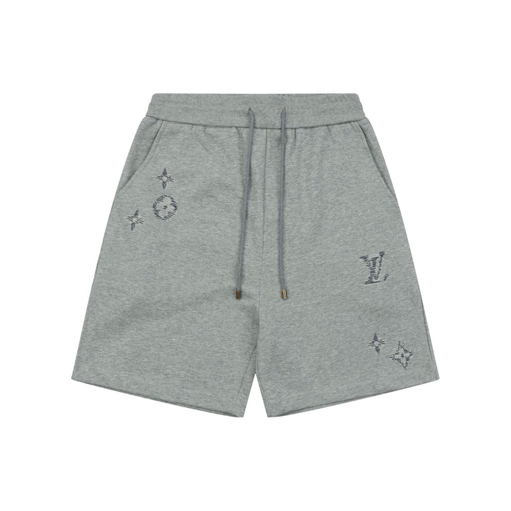 Louis Vuitton Hand-Drawn Monogram Stitch Embroidered Shorts — Grey