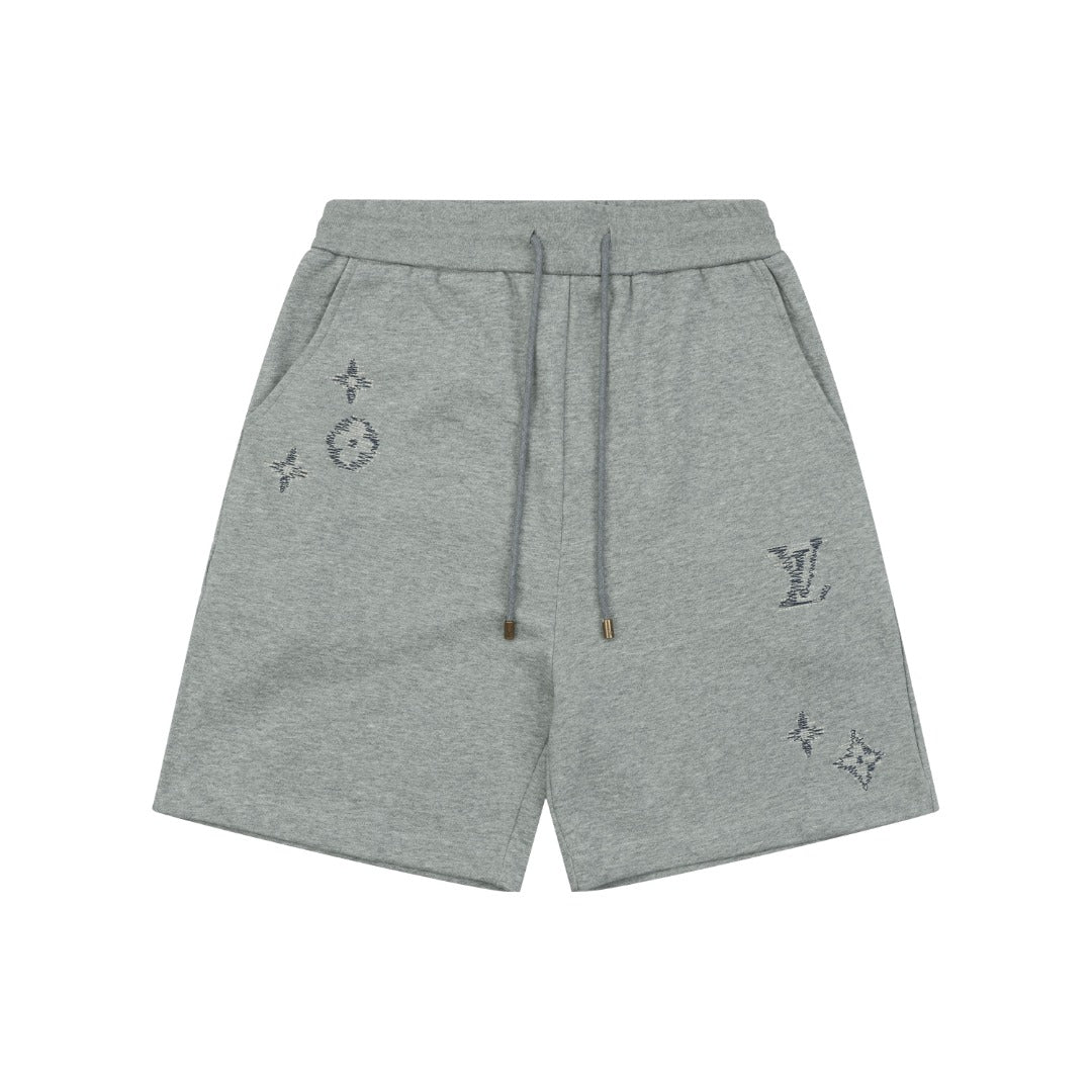 Louis Vuitton Hand-Drawn Monogram Stitch Embroidered Shorts — Grey