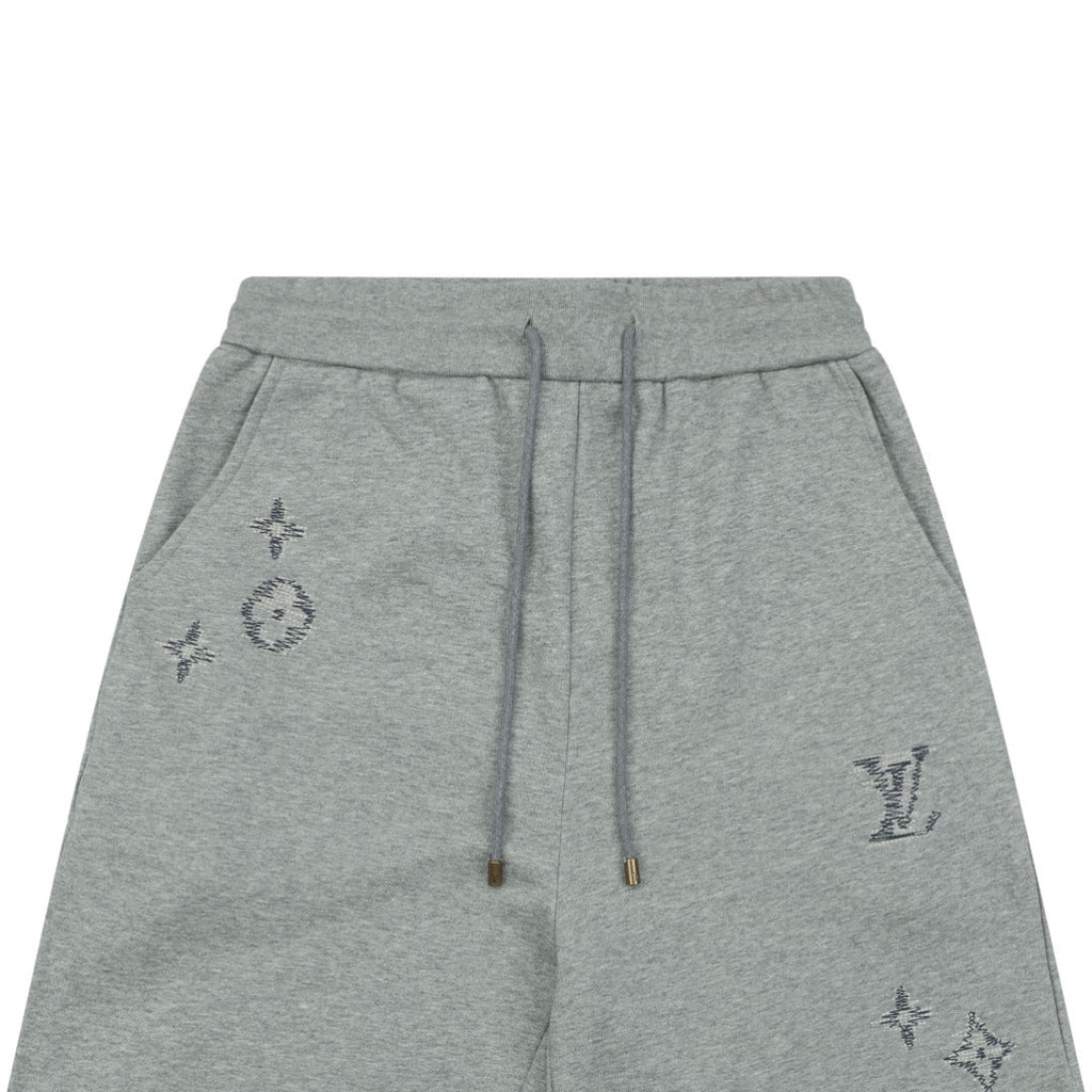 Louis Vuitton Hand-Drawn Monogram Stitch Embroidered Shorts — Grey