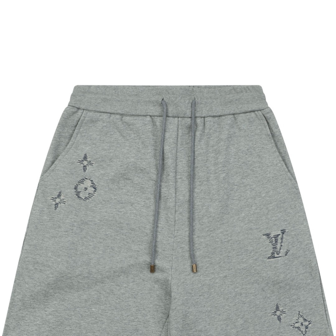 Louis Vuitton Hand-Drawn Monogram Stitch Embroidered Shorts — Grey
