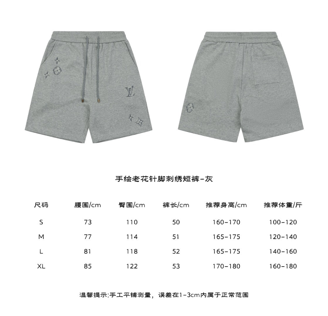 Louis Vuitton Hand-Drawn Monogram Stitch Embroidered Shorts — Grey