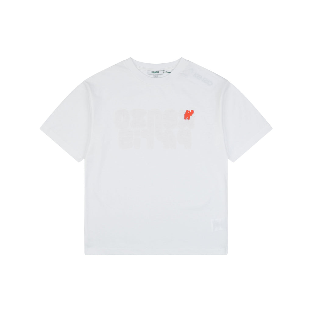 Kenzo Elephant Logo Bubble Letter Print Short Sleeve Tee — White